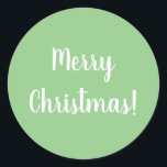 Merry Christmas Pastel Green Classic Round Sticker<br><div class="desc">This is a simple Christmas design in pastel green with stylish white typography.. This design has the festive message “Merry Christmas!”, perfect for envelope seals, cards, people, or for the finishing touch for your gifts. If you wish to change the message you can do this by using the personalize this...</div>