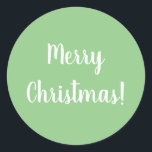 Merry Christmas Pastel Green Classic Round Sticker<br><div class="desc">This is a simple Christmas design in pastel green with stylish white typography.. This design has the festive message “Merry Christmas!”, perfect for envelope seals, cards, people, or for the finishing touch for your gifts. If you wish to change the message you can do this by using the personalize this...</div>