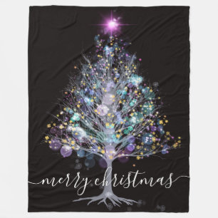 Merry Christmas pastel lit tree with stars Fleece Blanket