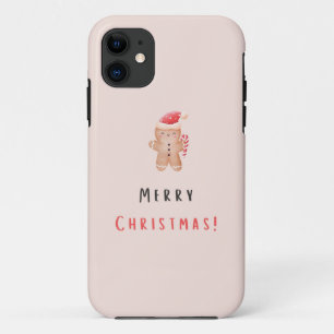 Merry Christmas Pastel Pink Gingerbread iPhone 11 Case