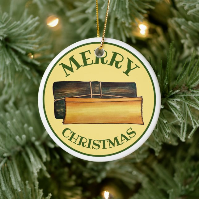 Merry Christmas Pasteles Puerto Rican Banana Cakes Ceramic Ornament (Tree)
