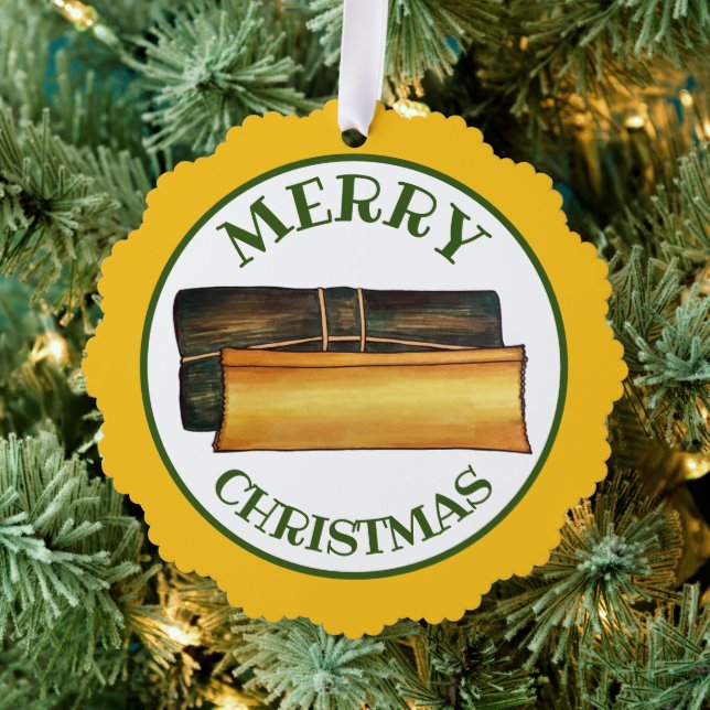 Merry Christmas Pasteles Puerto Rican Banana Cakes Ornament Card (Insitu (Tree))