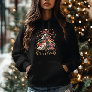 Merry Christmas Patchwork Christmas Tree Hoodie