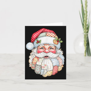 Merry Christmas Patchwork Santa Claus Face X-mas H Card