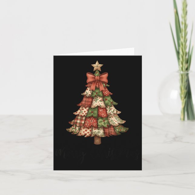 Merry Christmas Patchwork Xmas Tree Family Men Wom Card (Front)