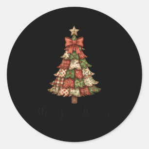 Merry Christmas Patchwork Xmas Tree Family Men Wom Classic Round Sticker