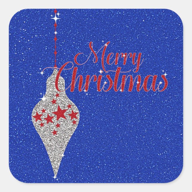 Merry Christmas Patriotic Glitter Ornament Square Sticker (Front)