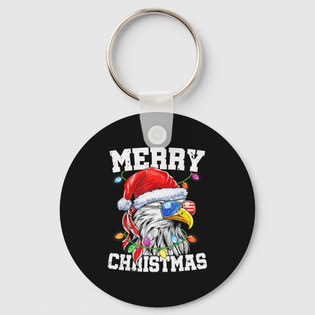 Merry Christmas Patriotic Usa Patriotic Santa Bald Keychain (Front)