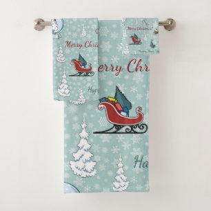 Merry christmas pattern bath towel set