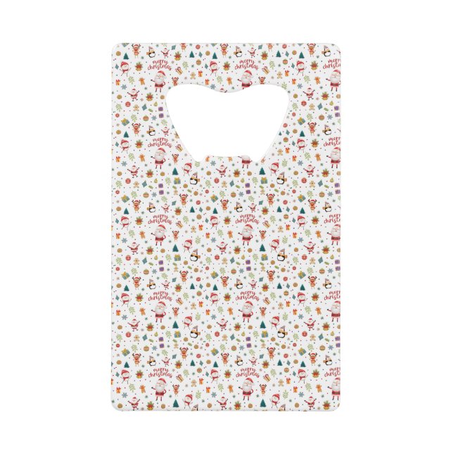 Merry Christmas Pattern Credit Card Bottle Opener (Front)