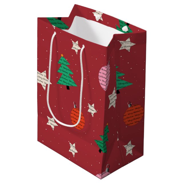 Merry Christmas Pattern Decoration Tree Star Medium Gift Bag (Front Angled)