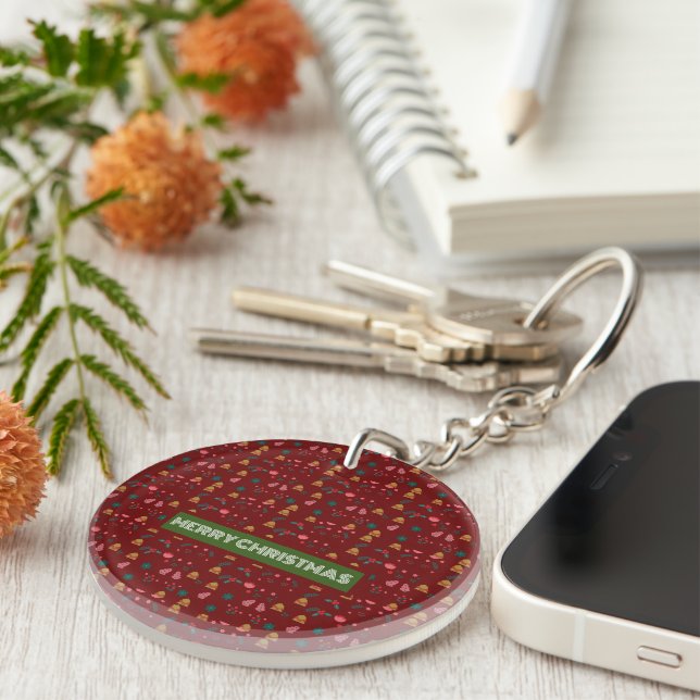Merry Christmas Pattern Elegant Keychain (Front Right)