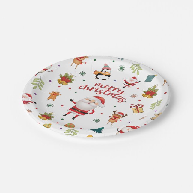 Merry Christmas Pattern Paper Plate (Angled)