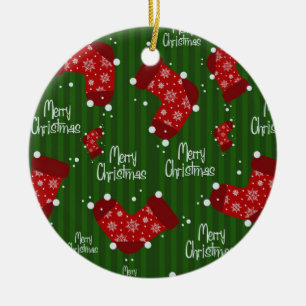 Merry Christmas Pattern Red White And Green Ceramic Ornament