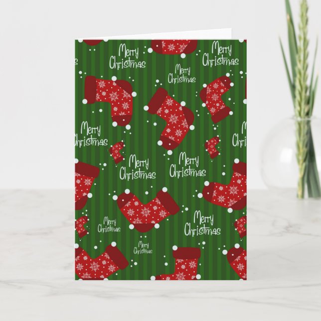 Merry Christmas Pattern Red White And Green Holiday Card (Front)