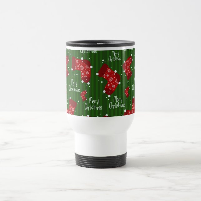 Merry Christmas Pattern Red White And Green Travel Mug (Center)