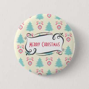Merry Christmas Pattern with Trees Baubles & Bows 2 Inch Round Button