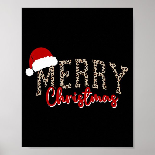 Merry Christmas Pattern Xmas Leopard Family Cute W Poster (Front)