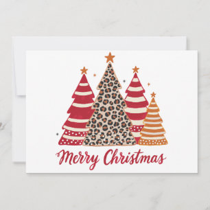 Merry Christmas Patterned Trees Leopard Red Stripe Invitation