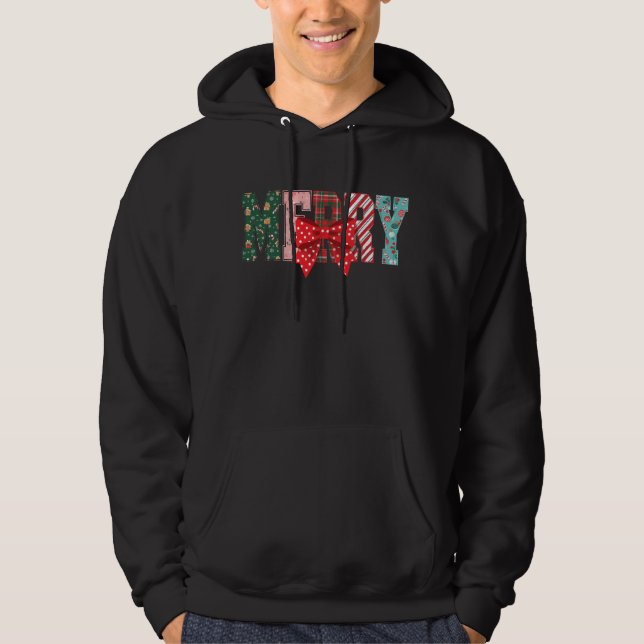 Merry Christmas patterns red bow Hoodie (Front)