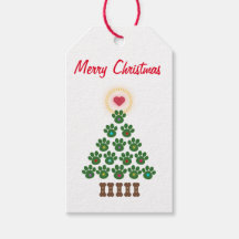 Merry Christmas Paw Print Tree Gift Tag