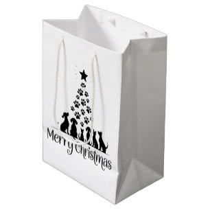 Merry Christmas Paw Tree Dog Lover Cat Lover Mom Medium Gift Bag