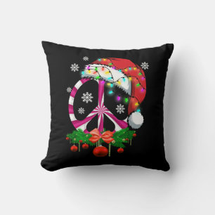 Merry Christmas Peace Sign With Santa Hat Decor Pe Throw Pillow