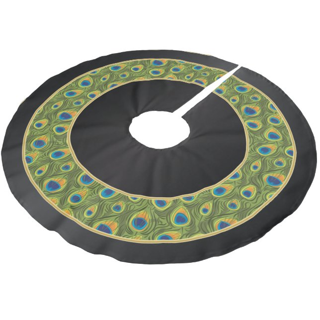 Merry Christmas Peacock Animal Prints Brushed Polyester Tree Skirt (Angled)