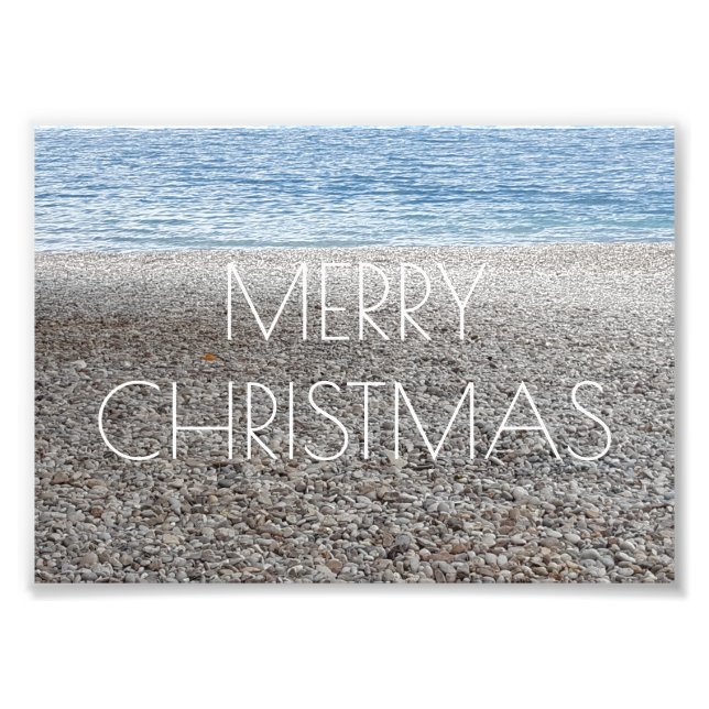 Merry Christmas Pebble Beach Sea Ocean Photography Photo Print (Front)