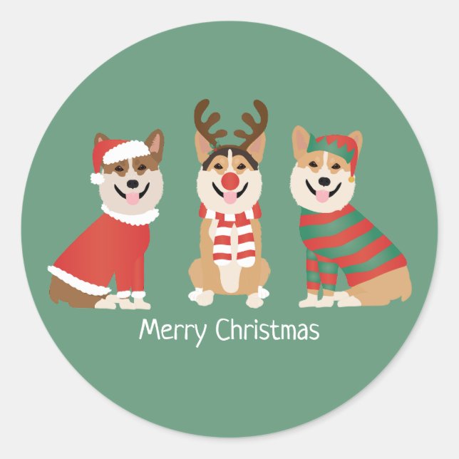 Merry Christmas Pembroke Welsh Corgi Dogs Classic Round Sticker (Front)