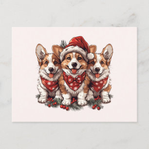 Merry Christmas Pembroke Welsh Corgi Puppies Postcard
