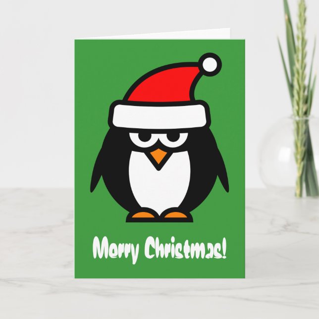 Merry Christmas penguin cartoon greeting card (Front)