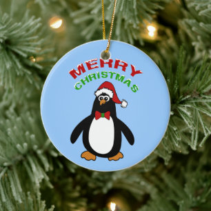 Merry Christmas Penguin Ceramic Ornament