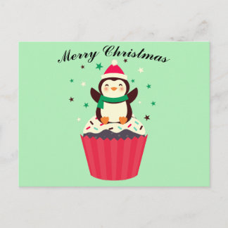 Merry Christmas Penguin Cupcake Postcard