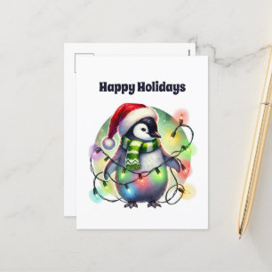Merry Christmas penguin customizable Holiday Postcard
