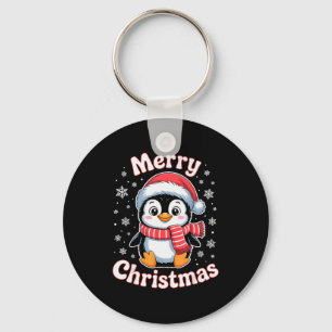 Merry Christmas Penguin Cute Santa Hat Snowflake H Keychain