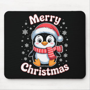 Merry Christmas Penguin Cute Santa Hat Snowflake H Mouse Pad