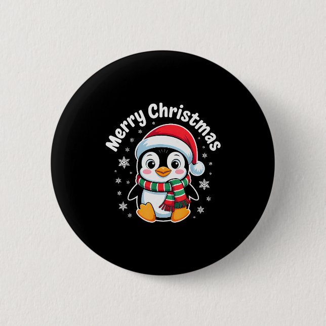 Merry Christmas Penguin Cute Santa Hat Winter Holi 2 Inch Round Button (Front)