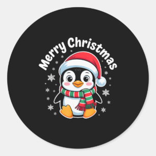 Merry Christmas Penguin Cute Santa Hat Winter Holi Classic Round Sticker