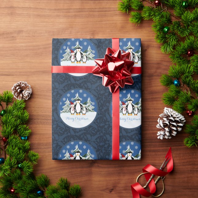 Merry Christmas Penguin Family Wrapping Paper (Holiday Gift)