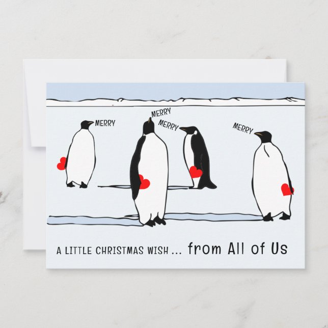 Merry Christmas Penguin Holiday Cool Red Heart Card (Front)