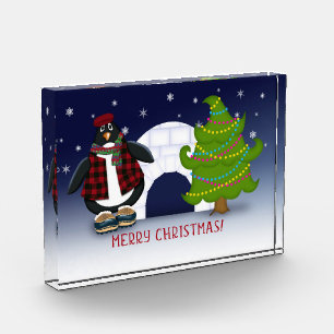 Merry Christmas! Penguin Holidays Shelf Decor Photo Block