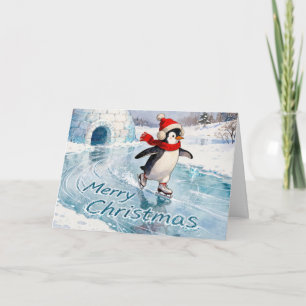 Merry Christmas Penguin Ice Skating Card