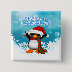 Merry Christmas Penguin Square Button