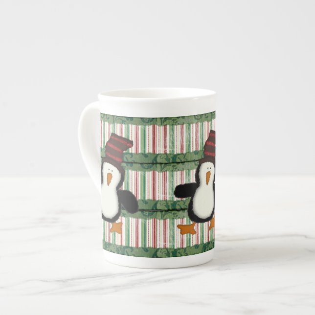 Merry Christmas, Penguin Stripe  Bone China Mug (Front Left)