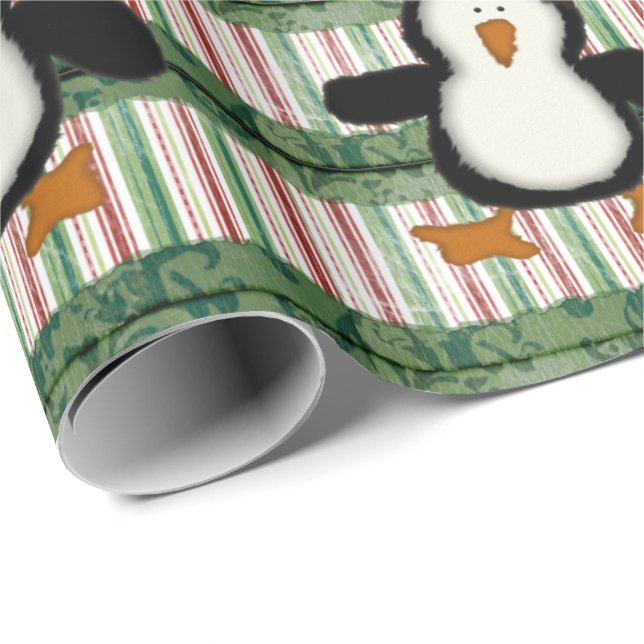 Merry Christmas Penguin Stripe Wrapping Paper (Roll Corner)