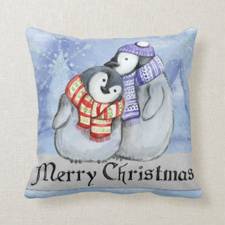 Merry Christmas Penguin Throw Pillow