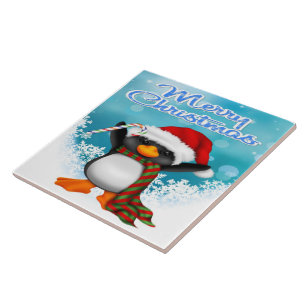 Merry Christmas Penguin Tile/Trivet Tile