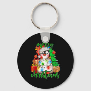 Merry Christmas Penguin Tree Lights Santa Hat Funn Keychain