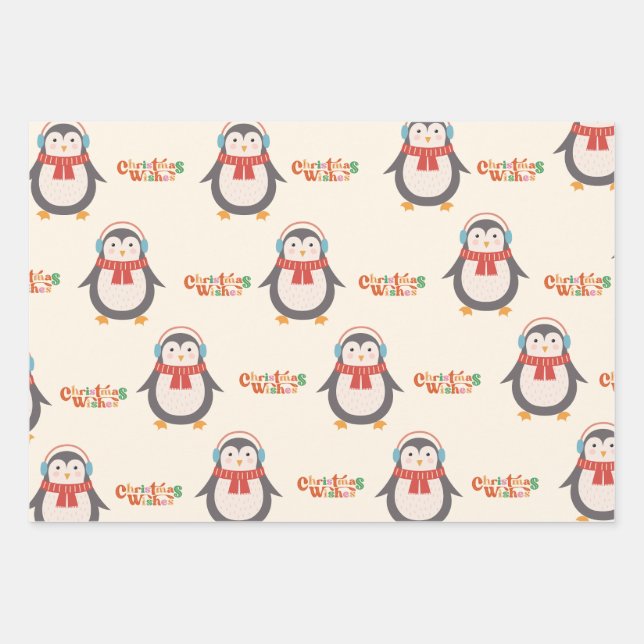 Merry Christmas Penguin  Wrapping Paper Sheet (Front)